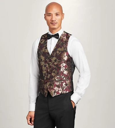 Burgundy Jacquard Tuxedo Vest