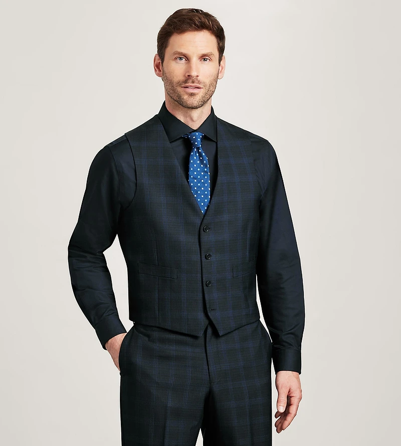 Modern Fit Navy Plaid Suit Vest