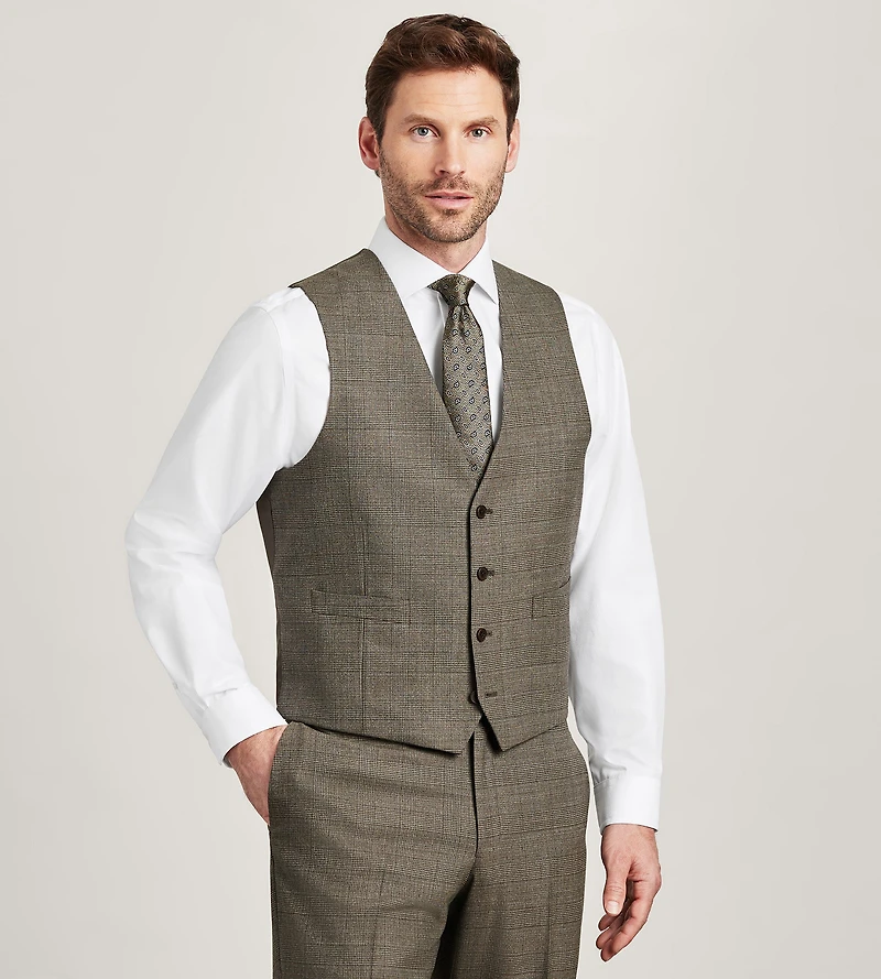 Modern Fit Brown Plaid Suit Vest