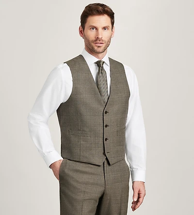 Modern Fit Brown Plaid Suit Vest