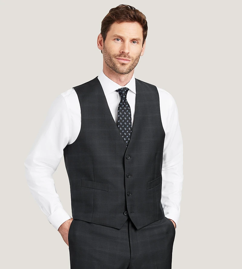 Modern Fit Black Plaid Suit Vest