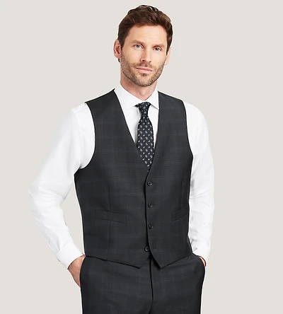 Modern Fit Black Plaid Suit Vest