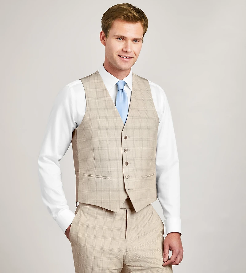 Tan Plaid Suit Vest