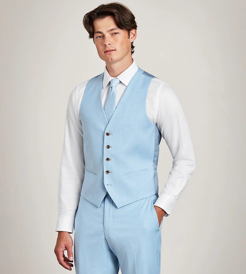 Light Blue Solid Suit Vest