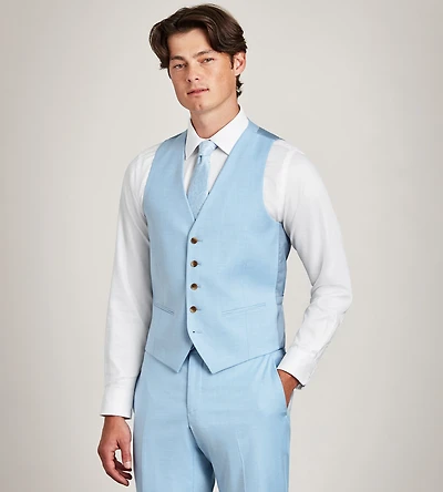 Light Blue Solid Suit Vest