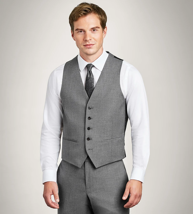 Grey Solid Suit Vest