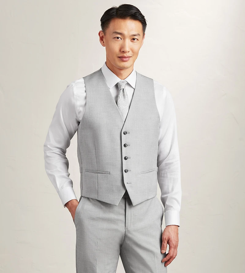 Light Grey Solid Suit Vest