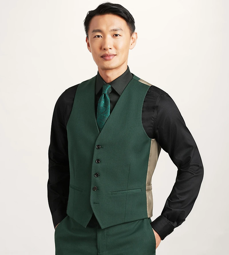 Dark Green Solid Suit Vest