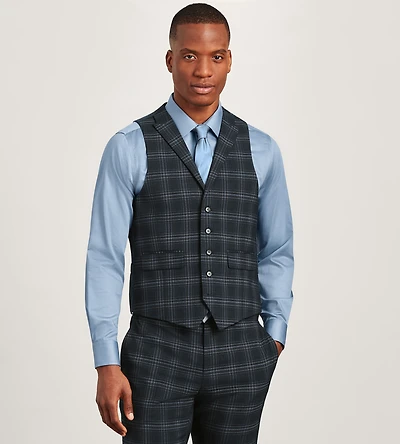 Navy Plaid Suit Vest