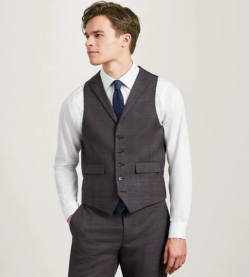 Burgundy Plaid Suit Vest