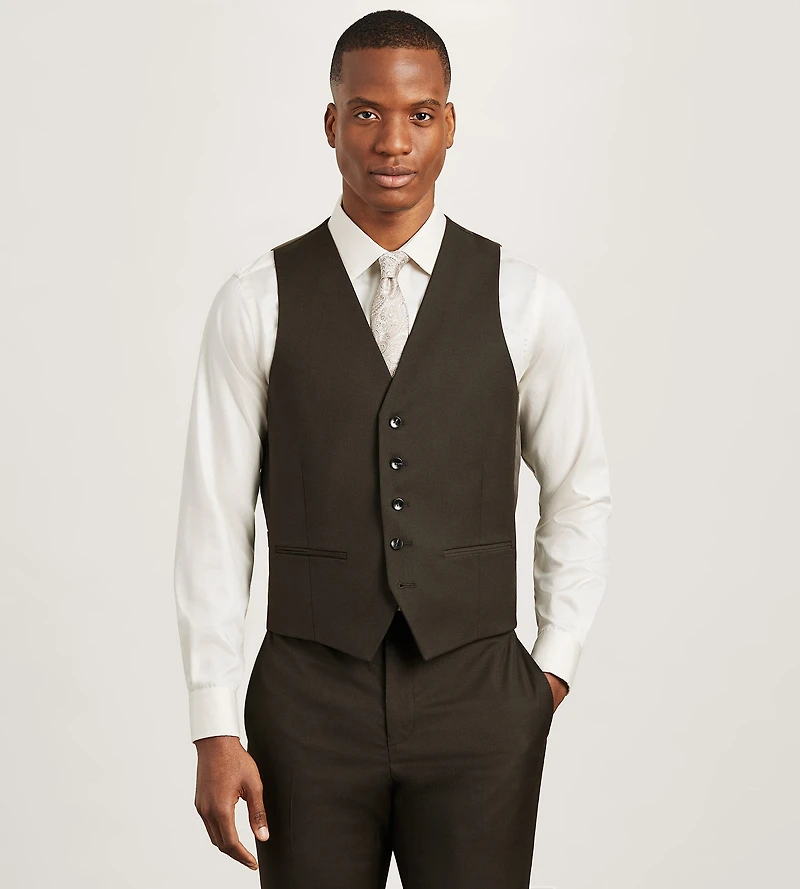 Dark Brown Solid Suit Vest