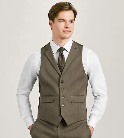 Brown Solid Suit Vest
