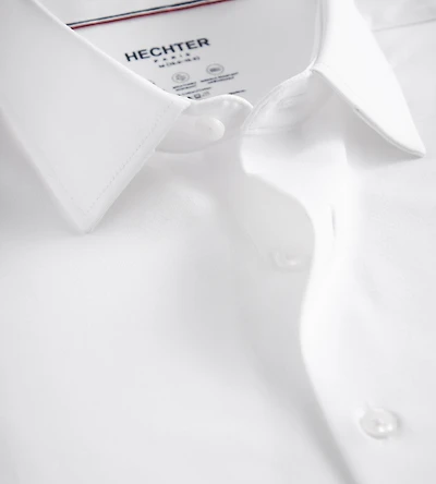 Chemise habillée jacquard à manches courtes, coupe ajustée, maille extensible 360°, infroissable et douce au toucher