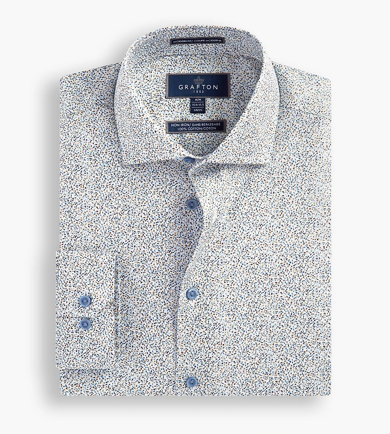 Modern Fit Leaf Print Non-Iron Dress Shirt