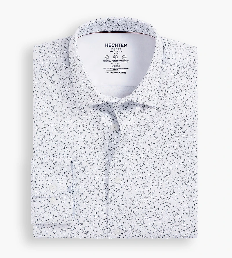 Slim Fit 360° Stretch Soft Touch Botanical Print Jersey Dress Shirt