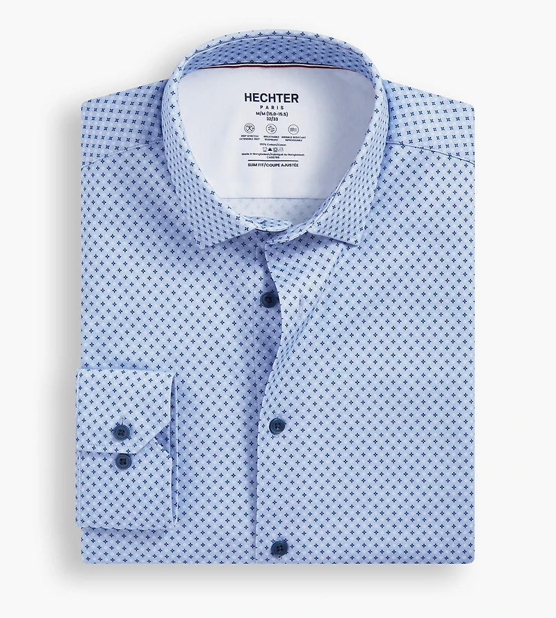 Slim Fit 360° Stretch Soft Touch Geo Print Jersey Dress Shirt