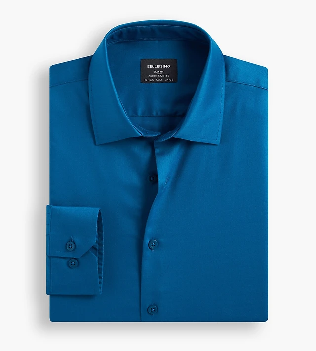 fitted sateen dress shirts Van Heusen Lux Sateen Fitted Dress Shirt Mens 16.5 34/35 Blue Long Sleeve  Pocket