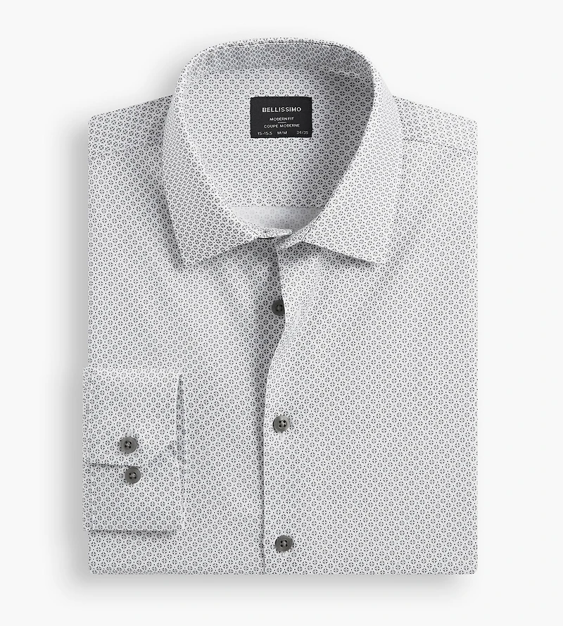Modern Fit Non-Iron Printed Sateen Dress Shirt