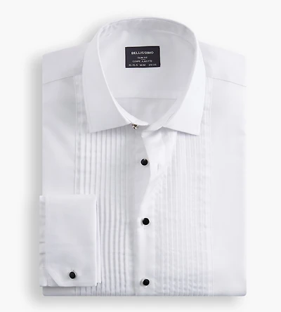 Slim Fit Non-Iron Pleated Tuxedo Sateen Dress Shirt