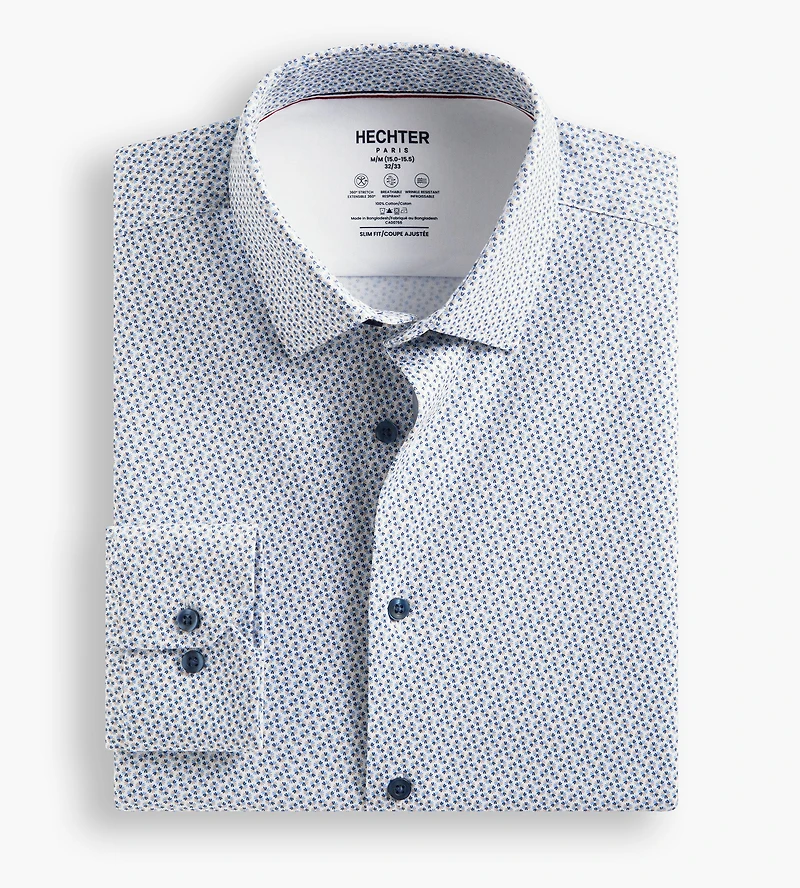 Slim Fit 360 Stretch Knit Non-Iron Soft Touch Geo Print Jersey Dress Shirt
