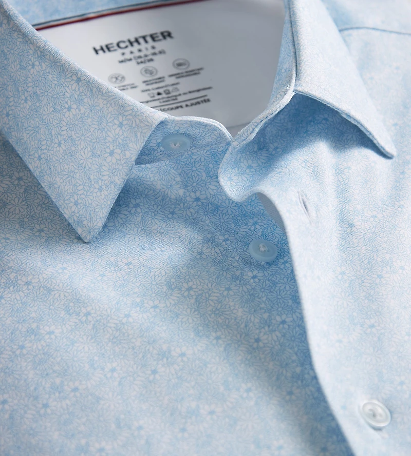 Slim Fit 360° Stretch Knit Non-Iron Soft Touch Floral Print Jersey Dress Shirt