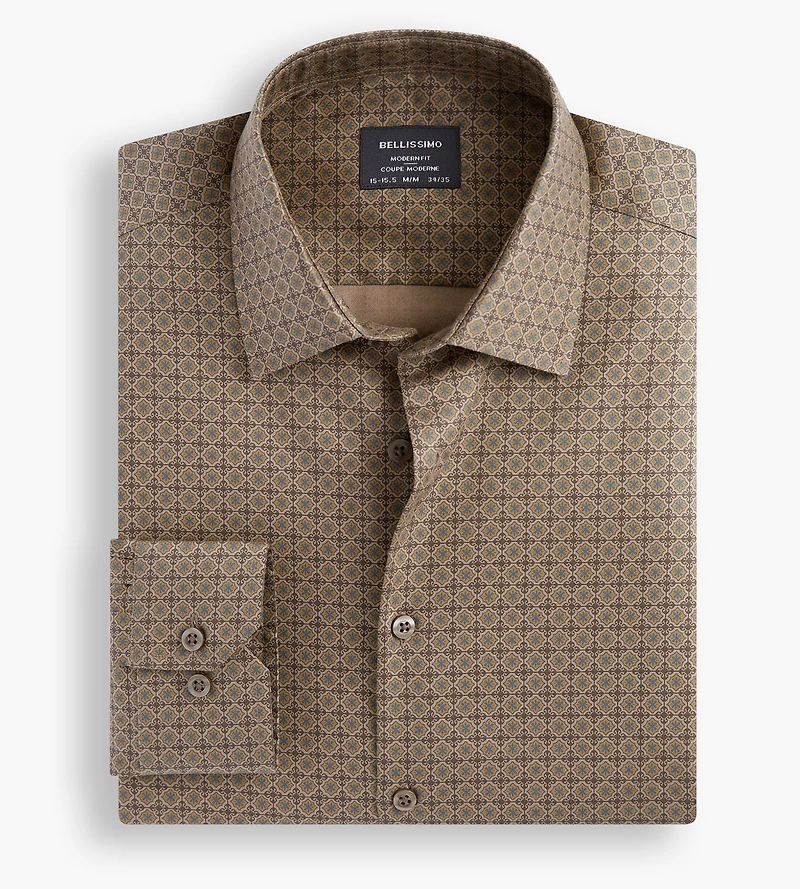 Slim Fit Non- Iron Printed Sateen Dress Shirt