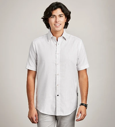 Modern Fit Short Sleeve Soft Touch Stretch Striped Casual Shirt