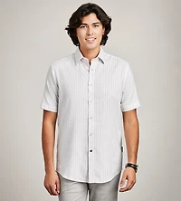 Modern Fit Short Sleeve Soft Touch Stretch Striped Casual Shirt