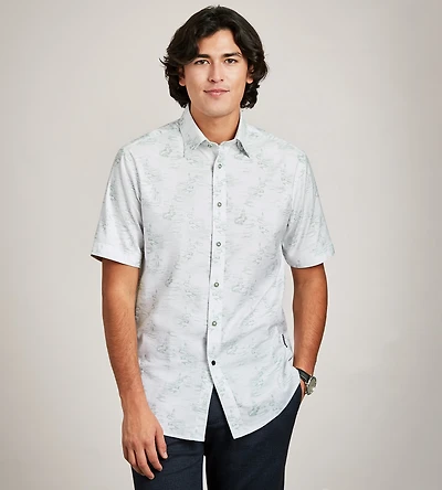 Modern Fit Short Sleeve Soft Touch Stretch Nautical Print Casual Shirt