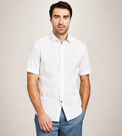 Short Sleeve Stretch Seersucker Casual Shirt