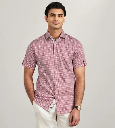 Modern Fit Short Sleeve Geo Pattern Sport Shirt