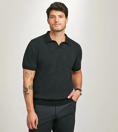 Modern Fit Short Sleeve Johnny-Collar Sweater Knit Polo