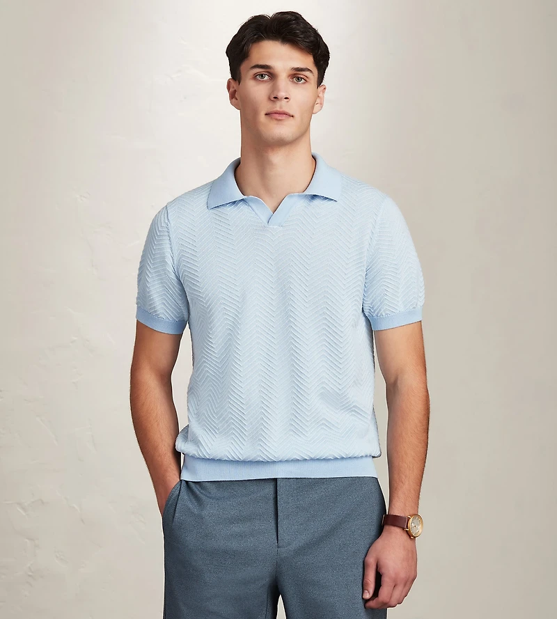 Modern Fit Short Sleeve Johnny-Collar Sweater Knit Polo