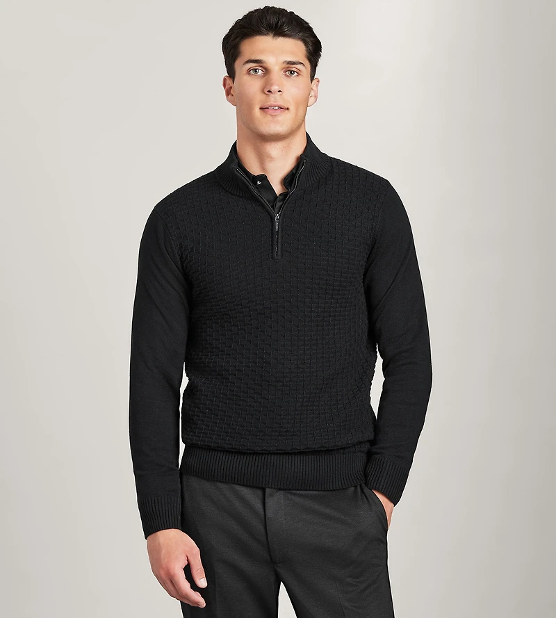 Long Sleeve Cotton Merino Blend 1/4 Zip Sweater