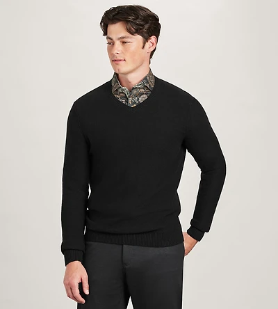 Long Sleeve Cotton Merino Blend V Neck Sweater