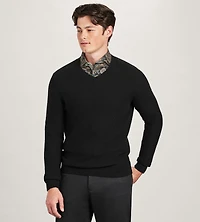 Long Sleeve Cotton Merino Blend V Neck Sweater