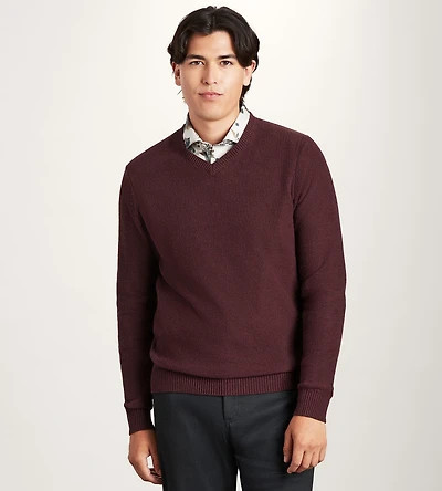 Long Sleeve Cotton Merino Blend V Neck Sweater