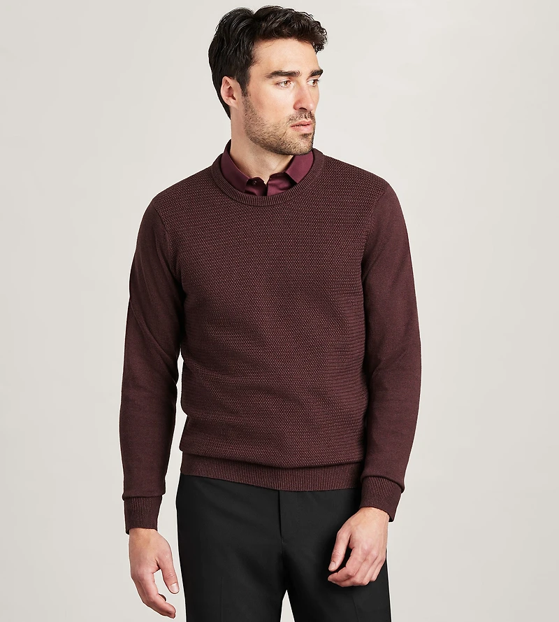 Long Sleeve  Cotton Merino Blend Crew Neck Sweater