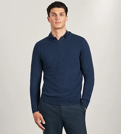 Long Sleeve Cotton Merino Blend Crew Neck Sweater