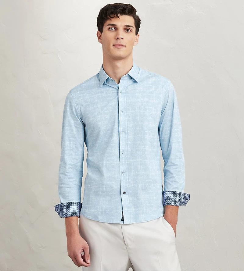 Modern Fit Long Sleeve Textured Pattern 360 Stretch Casual Shirt