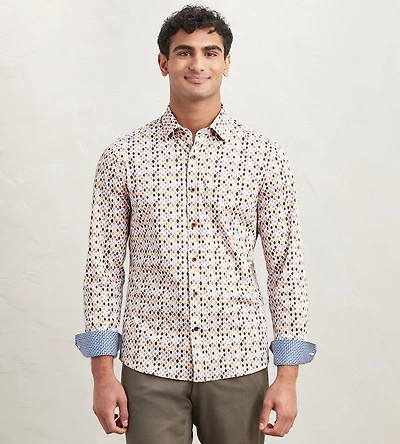Modern Fit Long Sleeve Diamond Pattern 360 Stretch Casual Shirt
