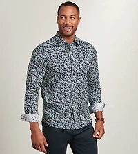 Modern Fit Long Sleeve Botanical Pattern 360 Stretch Casual Shirt