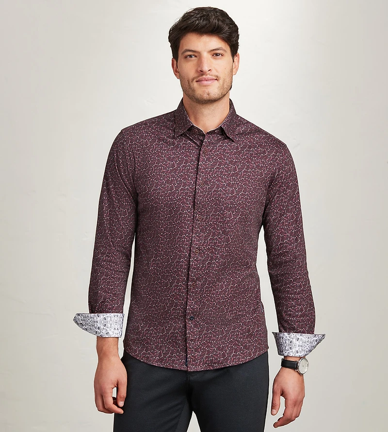 Long Sleeve 360 Stretch Botanical Print Casual Shirt