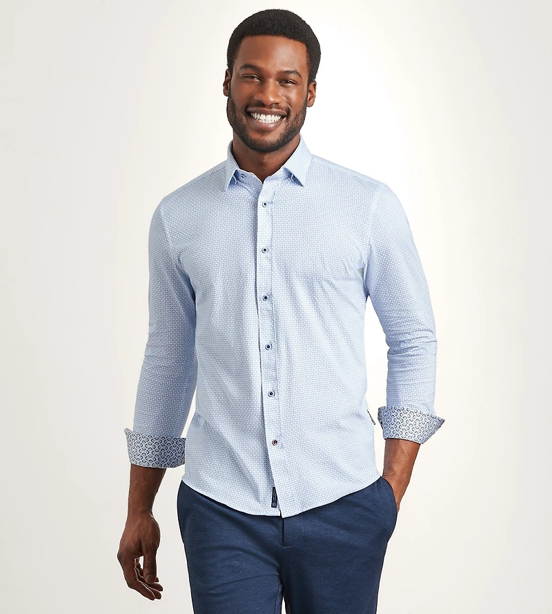 Long Sleeve Geo Pattern 360 Stretch Casual Shirt