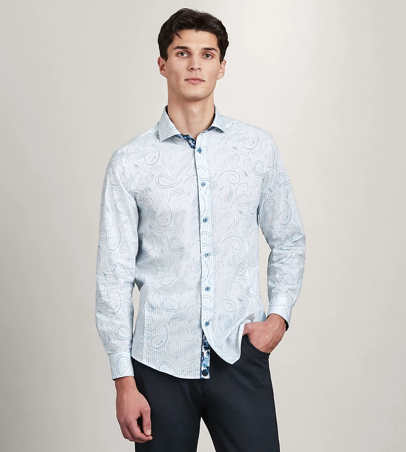 Modern Fit Long Sleeve Water Colour Casual Shirt