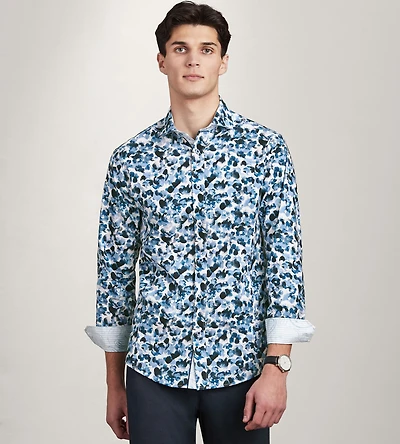 Modern Fit Long Sleeve Water Colour Casual Shirt