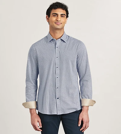 Long Sleeve 360 Stretch Geo Print Casual Shirt