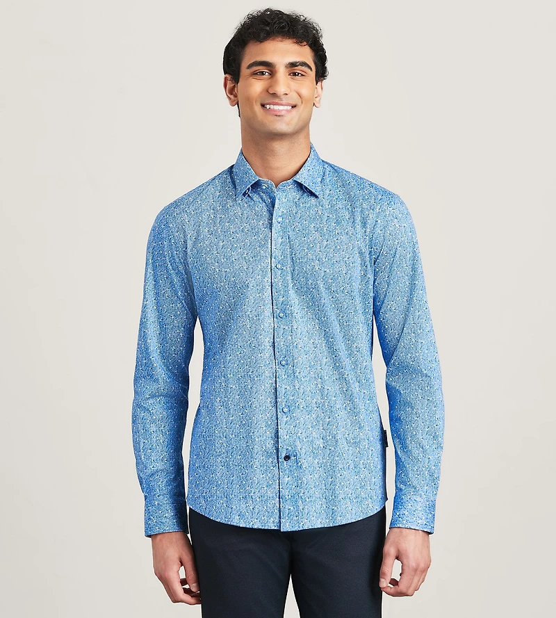 Long Sleeve 360 Stretch Floral Print Casual Shirt