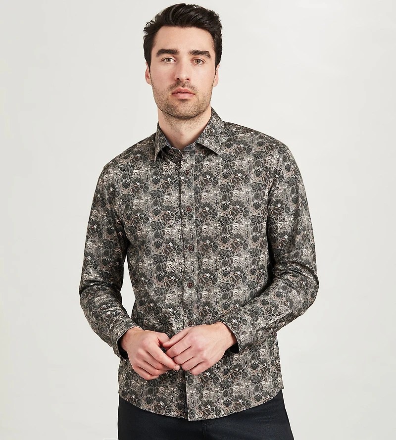 Long Sleeve 360 Stretch Geo Print Casual Shirt