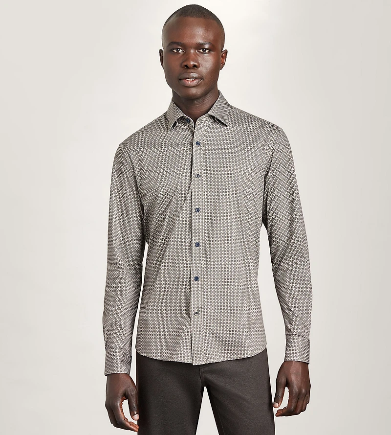 Long Sleeve 360 Stretch Geo Print Sport Shirt
